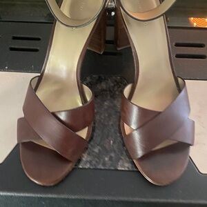 Ann Taylor Brown All Leather Gigi Block Heel Slingback Heel Women 9M